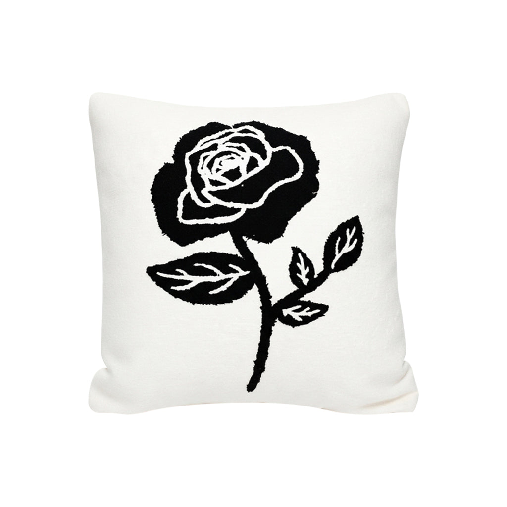 SOGA 45cm White Black Single Rose Embroidered Throw Pillow