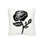 SOGA 45cm White Black Single Rose Embroidered Throw Pillow