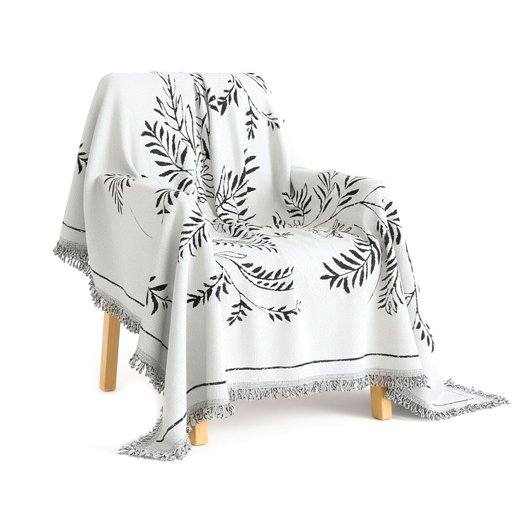 SOGA Three-seater White Sofa Cover Leaf Print 180x340cm Polyester