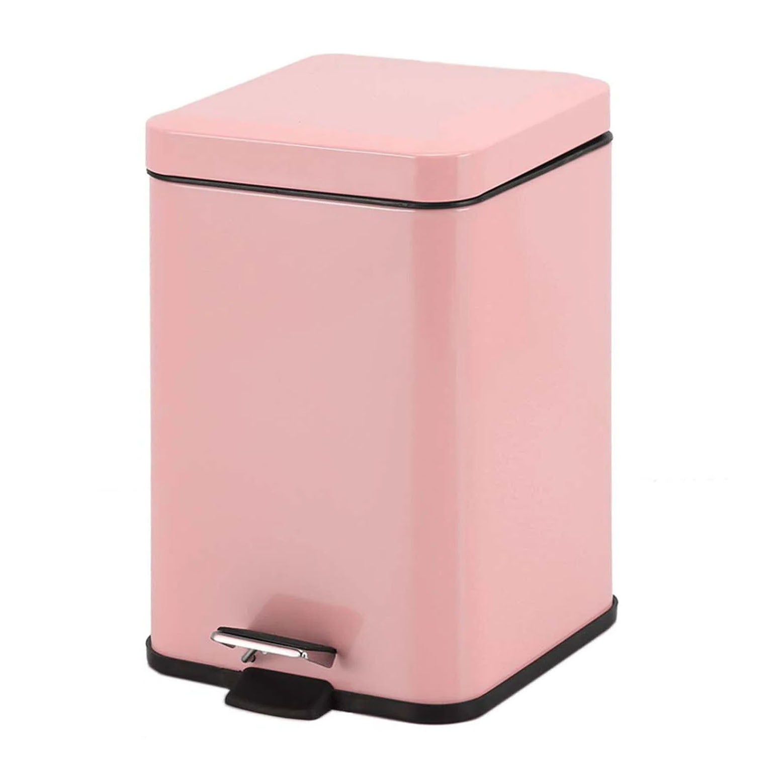 Foot Pedal Stainless Steel Trash Bin Square 6L Pink