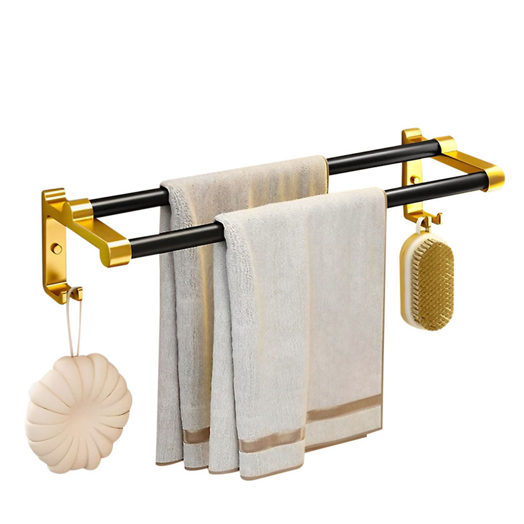 61cm Wall-Mounted Double Pole Towel Holder with Hooks