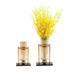 42cm 32cm Transparent Glass Vase with Yellow Flower and Candle Set