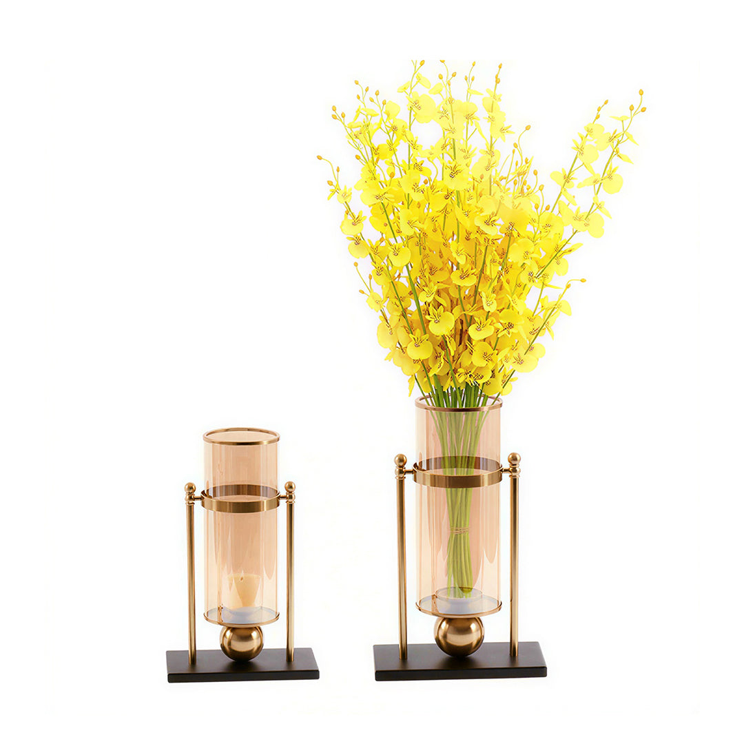 42cm 32cm Transparent Glass Vase with Yellow Flower and Candle Set