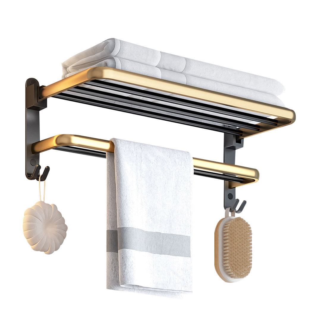 62cm Wall-Mounted Double Pole Towel Holder with Hooks