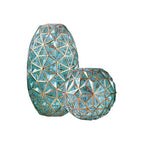 Green Diamond Cut Glass Flower Vase with Gold Accent