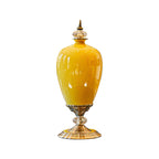 42cm Ceramic Vase with Gold Metal Base Yellow