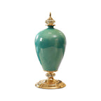 42cm Ceramic Vase with Gold Metal Base Green