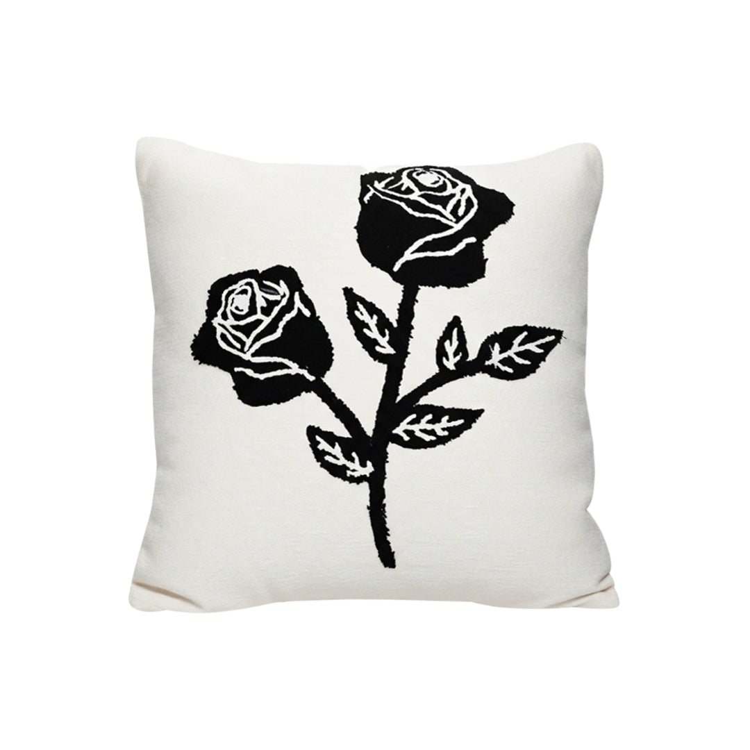 SOGA 45cm White Black Rose Floral Embroidered Throw Pillow