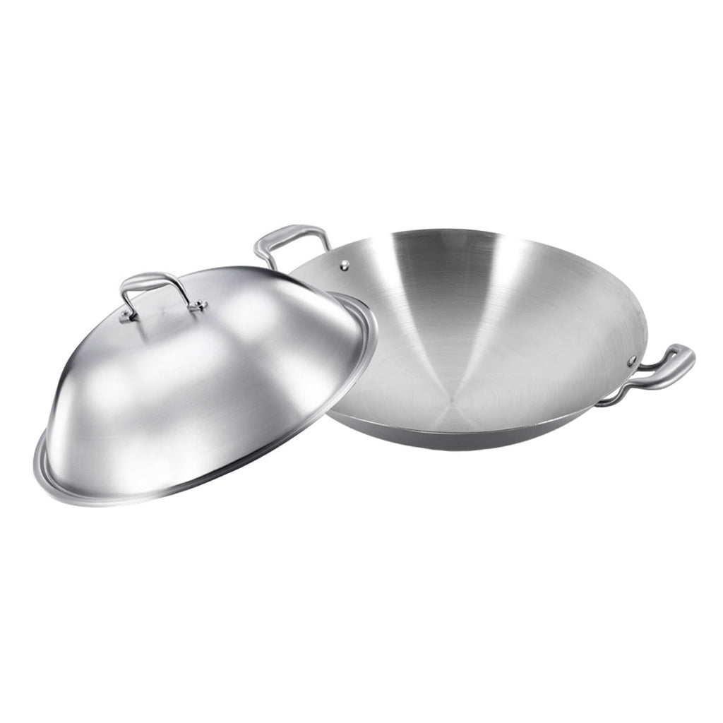 42cm Stainless Steel Frying Wok with Lid