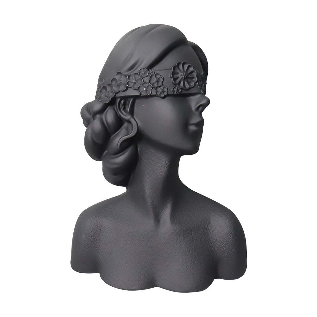 SOGA 36cm Black Resin Sculpture Blindfold Lady Bust Design for Home Décor