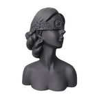 SOGA 36cm Black Resin Sculpture Blindfold Lady Bust Design for Home Décor