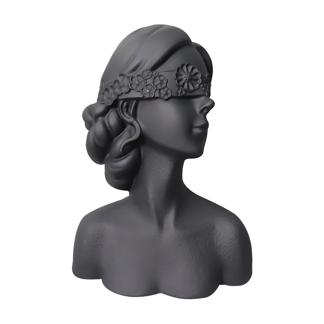 SOGA 36cm Black Resin Sculpture Blindfold Lady Bust Design for Home Décor