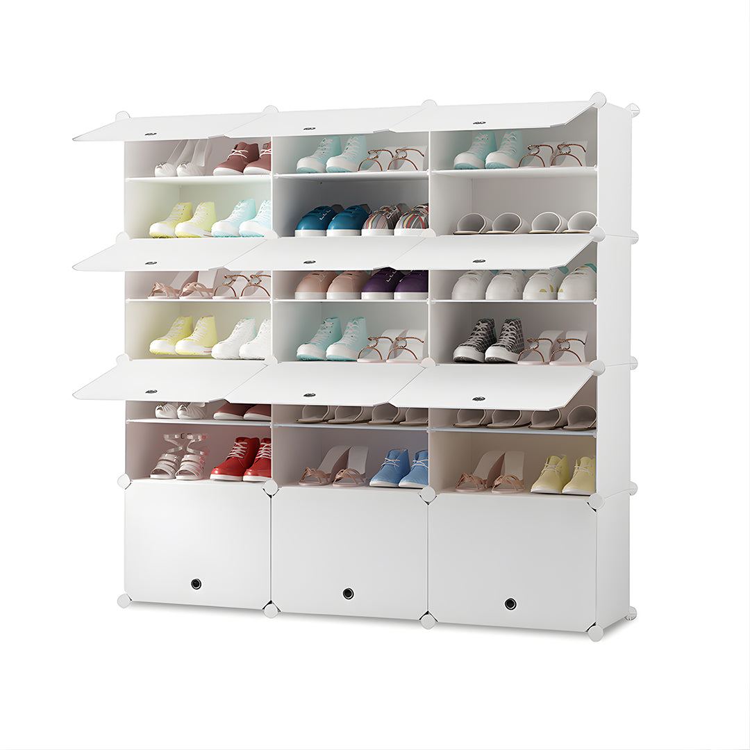 7 Tier 3 Column White Shoe Rack Organizer