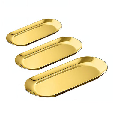 SOGA Gold Nordic Oval Plate Set Small Medium and Large for 3 Pieces Kitchen