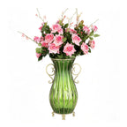 51cm Green Glass Floor Vase with 12pcs Pink Artificial Flower Set