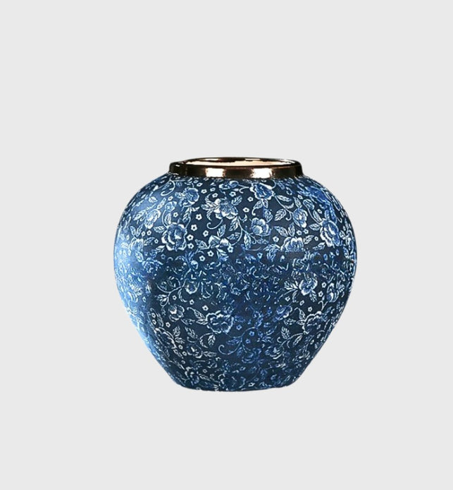 SOGA 21x22cm Blue with White Mini Floral Small Ceramic Flower Vase Elegant Living Room Home Decor