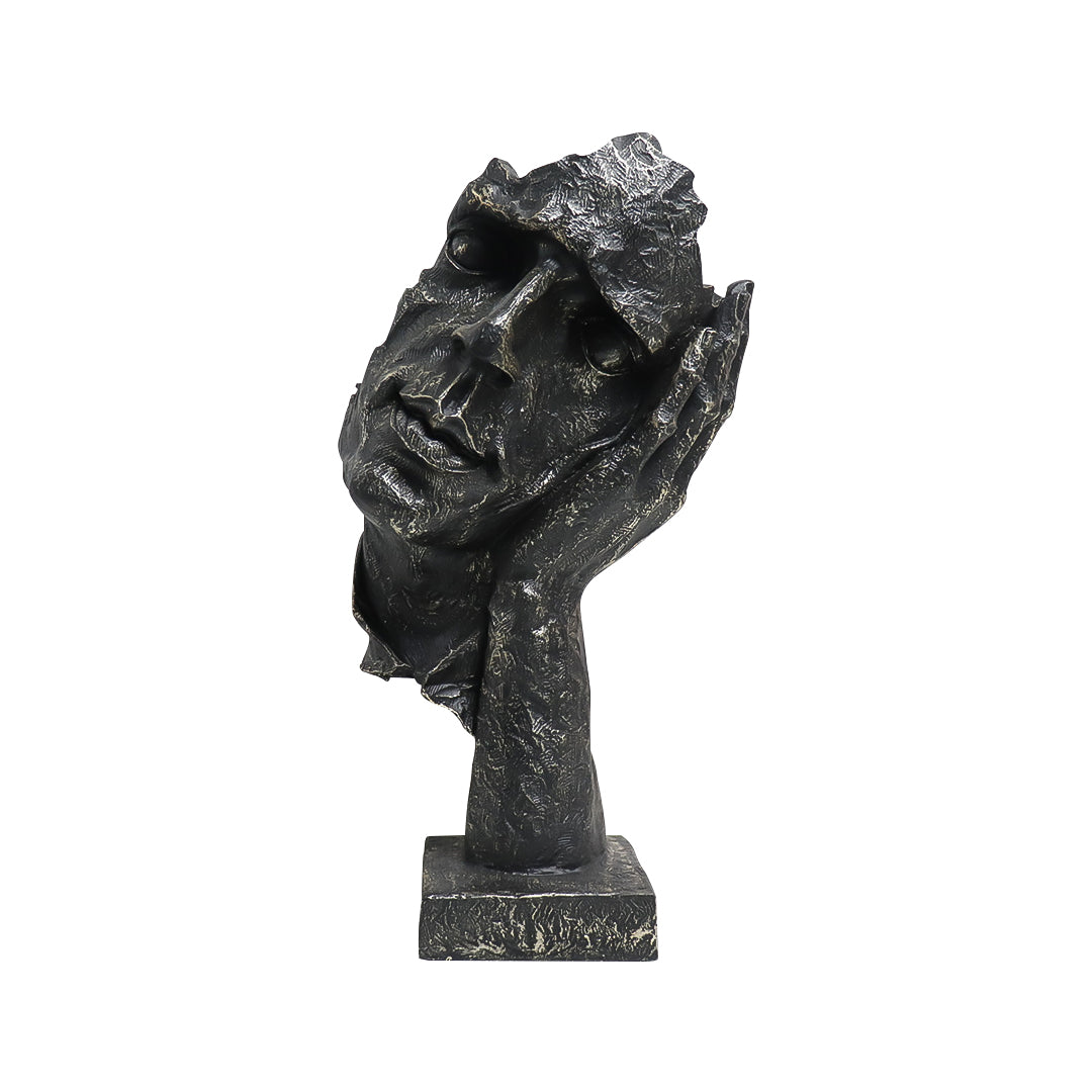 SOGA 29cm Black Resin Sculpture Resting Face on Hand Design Modern Art for Home Décor
