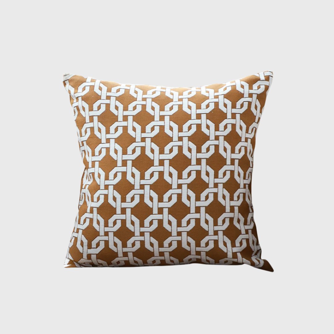 45cm Brown Checkered Chain Jacquard Square Pillow