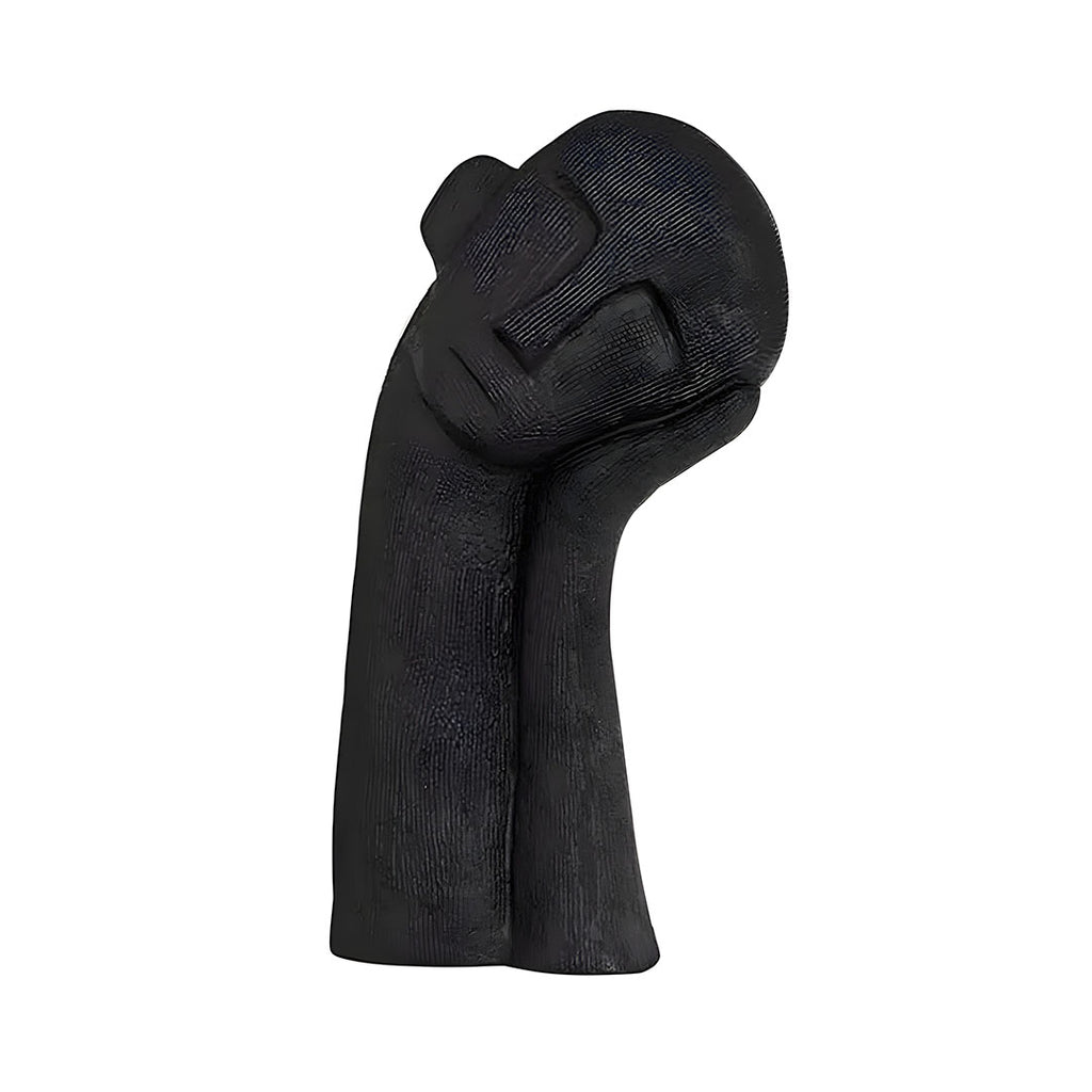 SOGA 38cm Black Minimalist Head Resin Sculpture with Hand at Side and Linear Texture for Home Décor