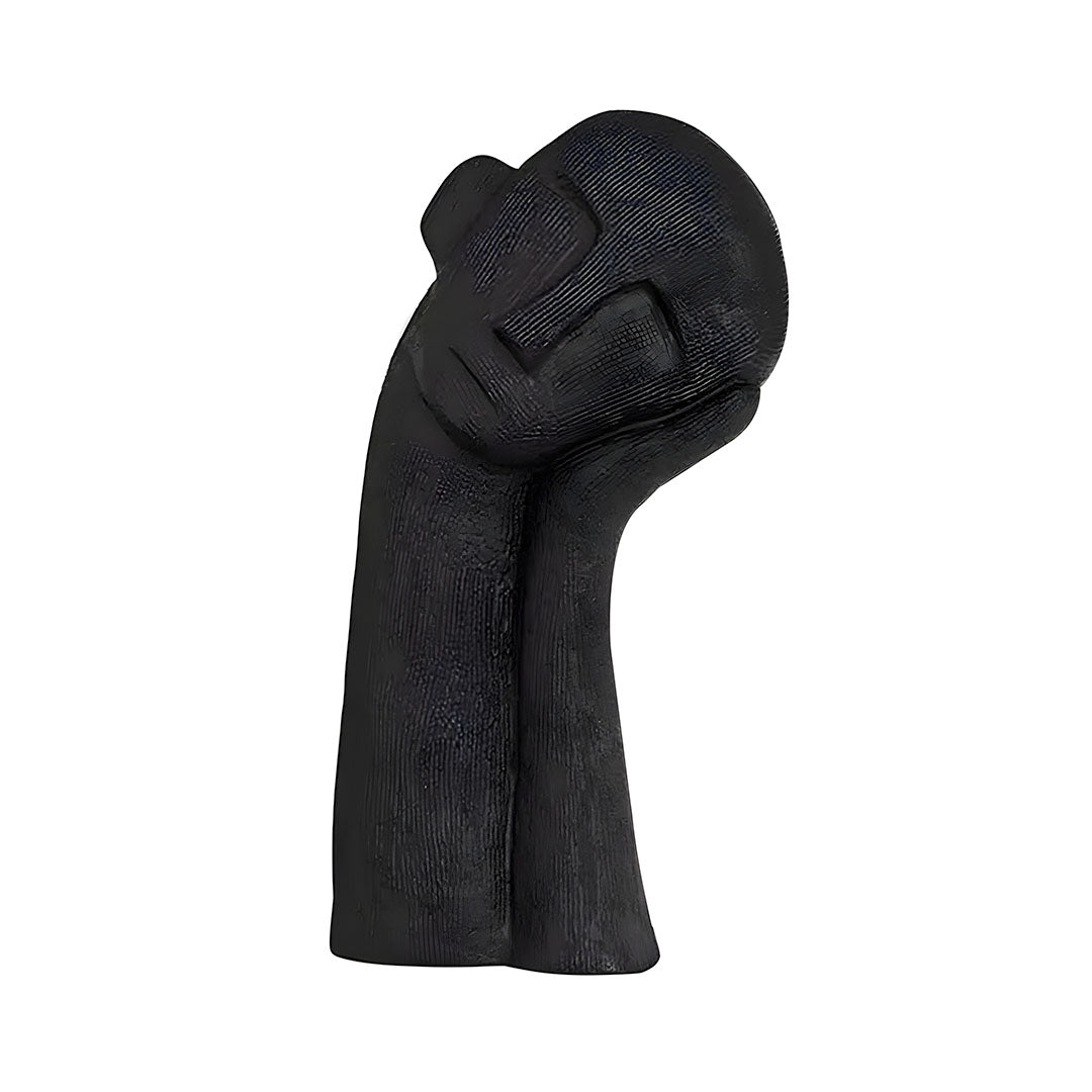 SOGA 38cm Black Minimalist Head Resin Sculpture with Hand at Side and Linear Texture for Home Décor