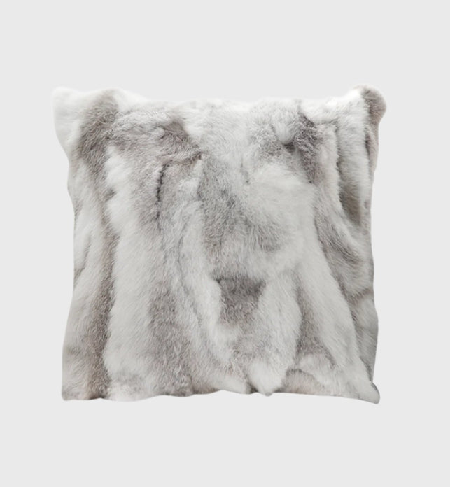 45cm Throw Pillow Floral Gray Rabbit Fur Square