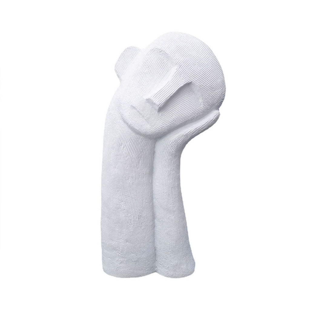 SOGA 38cm White Minimalist Head Resin Sculpture with Hand at Side and Linear Texture for Home Décor