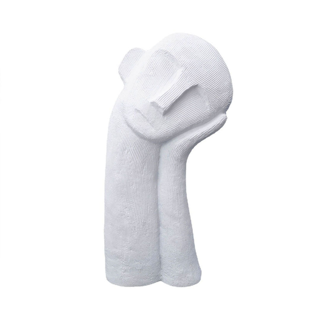 SOGA 38cm White Minimalist Head Resin Sculpture with Hand at Side and Linear Texture for Home Décor