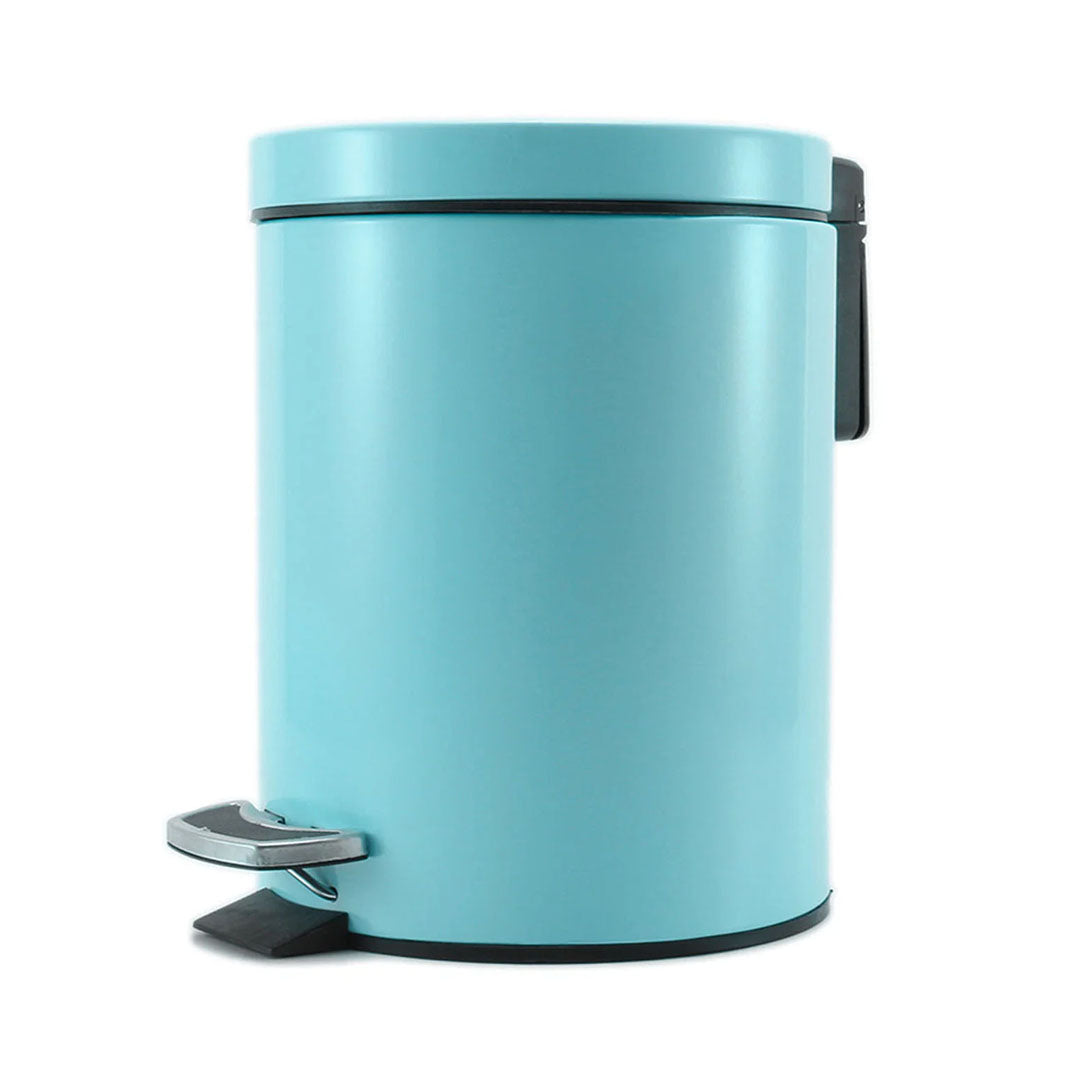 Foot Pedal Stainless Steel Trash Bin Round 7L Blue