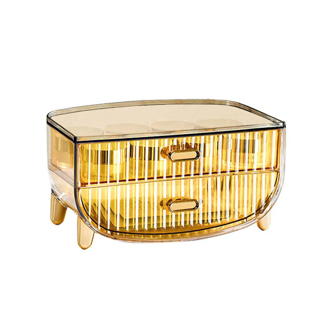 2 Tier Golden Yellow Multifunctional Countertop Cosmetic Storage Organiser