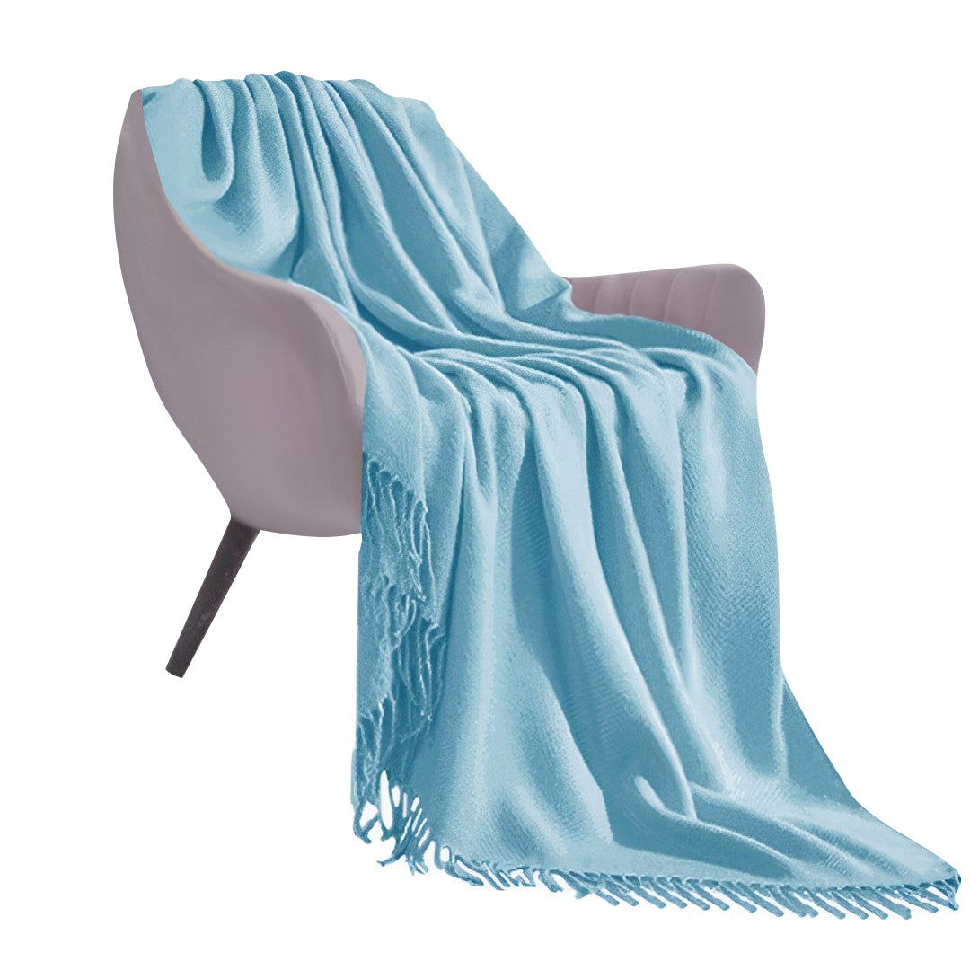 Sky Blue Acrylic Knitted Throw Blanket