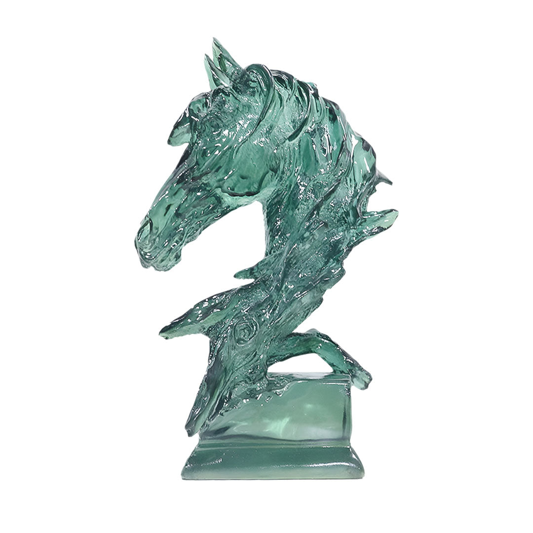 SOGA 37cm Green Horse Head Resin Sculpture Flowing Mane Design Modern Art for Home Décor