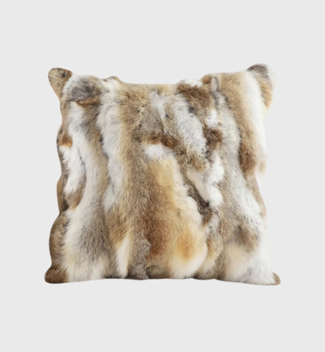 45cm Throw Pillow Coffee Rabbit Fur Square