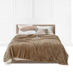 SOGA 200x230cm Warm & Cozy Flannel Polyester Throw Blanket Light Brown