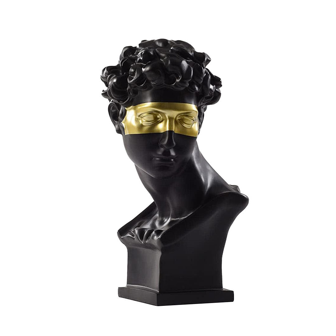 SOGA 56cm Black Resin Bust Sculpture Gold Masked Design Modern Art for Home Décor