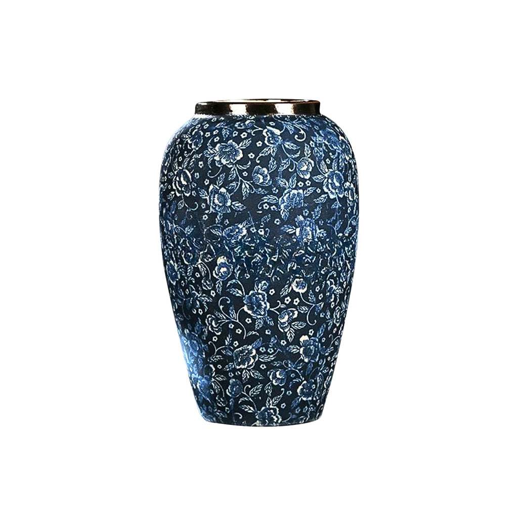 SOGA 30x19cm Blue with White Mini Floral Medium Ceramic Flower Vase Elegant Living Room Home Decor