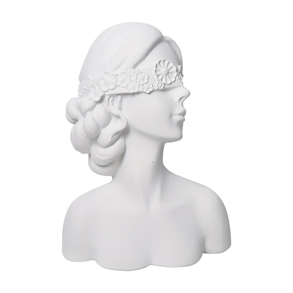 SOGA 36cm White Resin Sculpture Blindfold Lady Bust Design for Home Décor