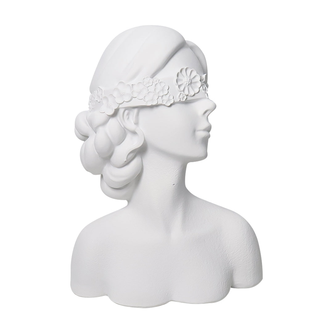 SOGA 36cm White Resin Sculpture Blindfold Lady Bust Design for Home Décor