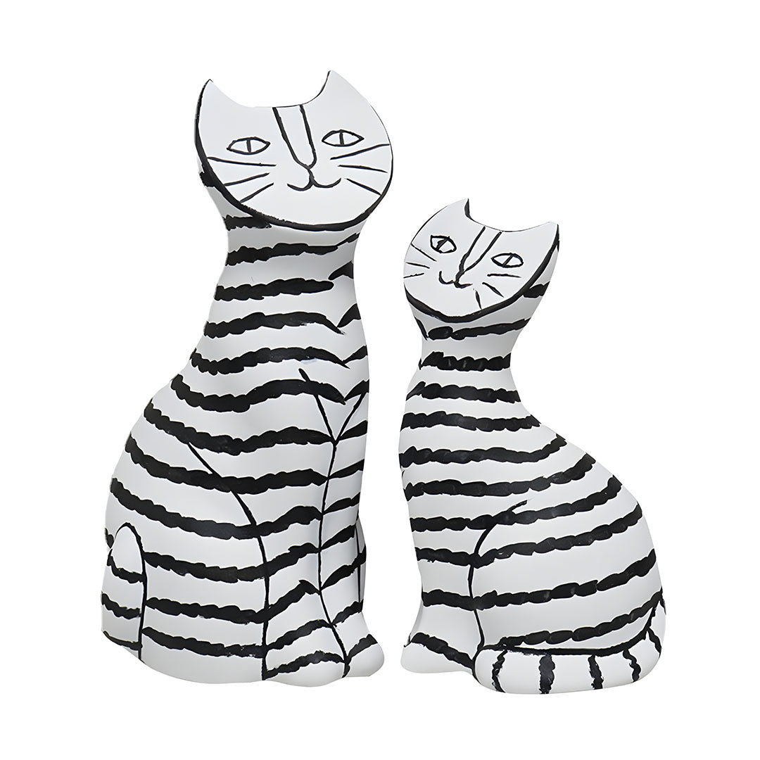 SOGA 22cm and 27cm Black & White Striped Cat Resin Sculptures for Stylish Home Décor
