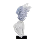 SOGA 86cm White Blue Winged Figure Sculpture with Marble Base