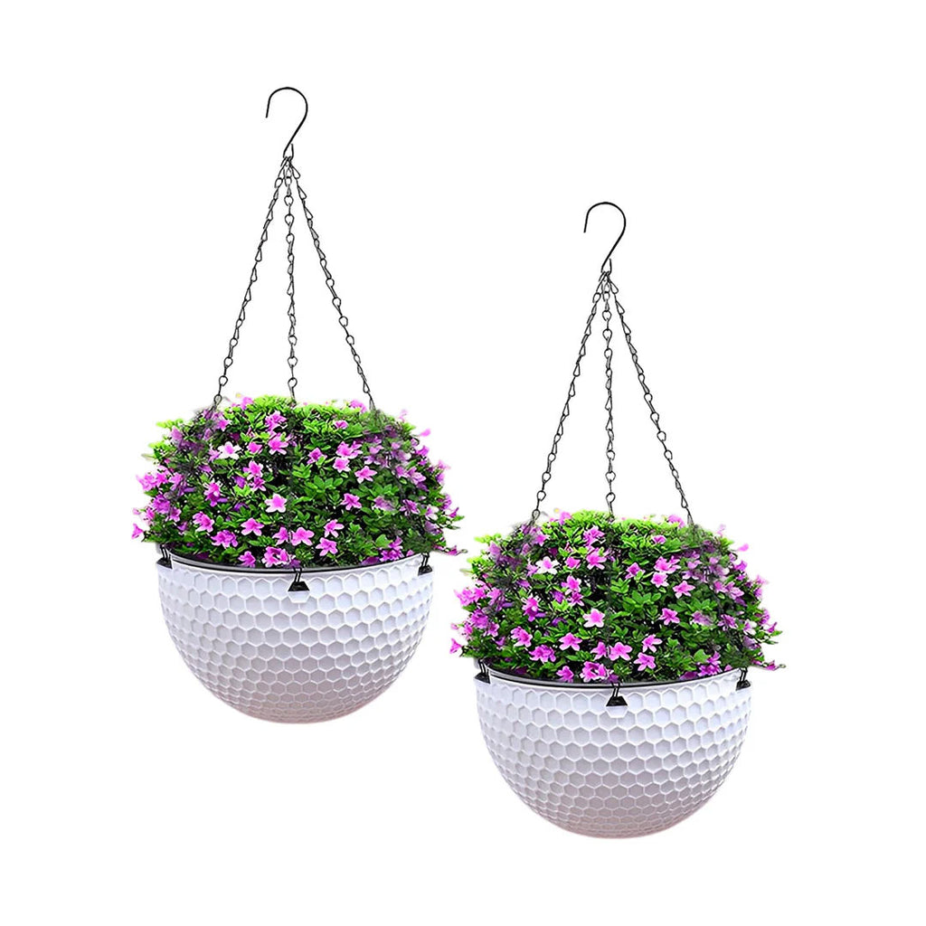 SOGA 2X White Hanging Self-Watering Resin Flower Pots (Large)