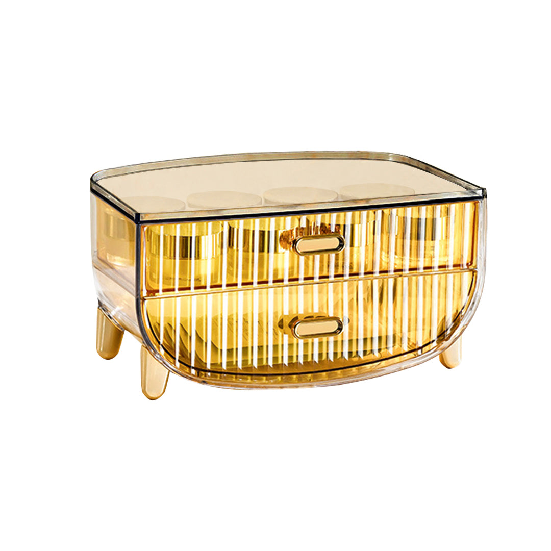 2 Tier Golden Yellow Multifunctional Countertop Cosmetic Storage Organiser