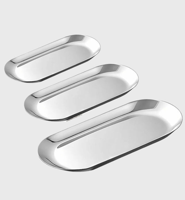 SOGA Silver Nordic Oval Plate Set Small Medium and Large for 3 Pieces Kitchen Essentials