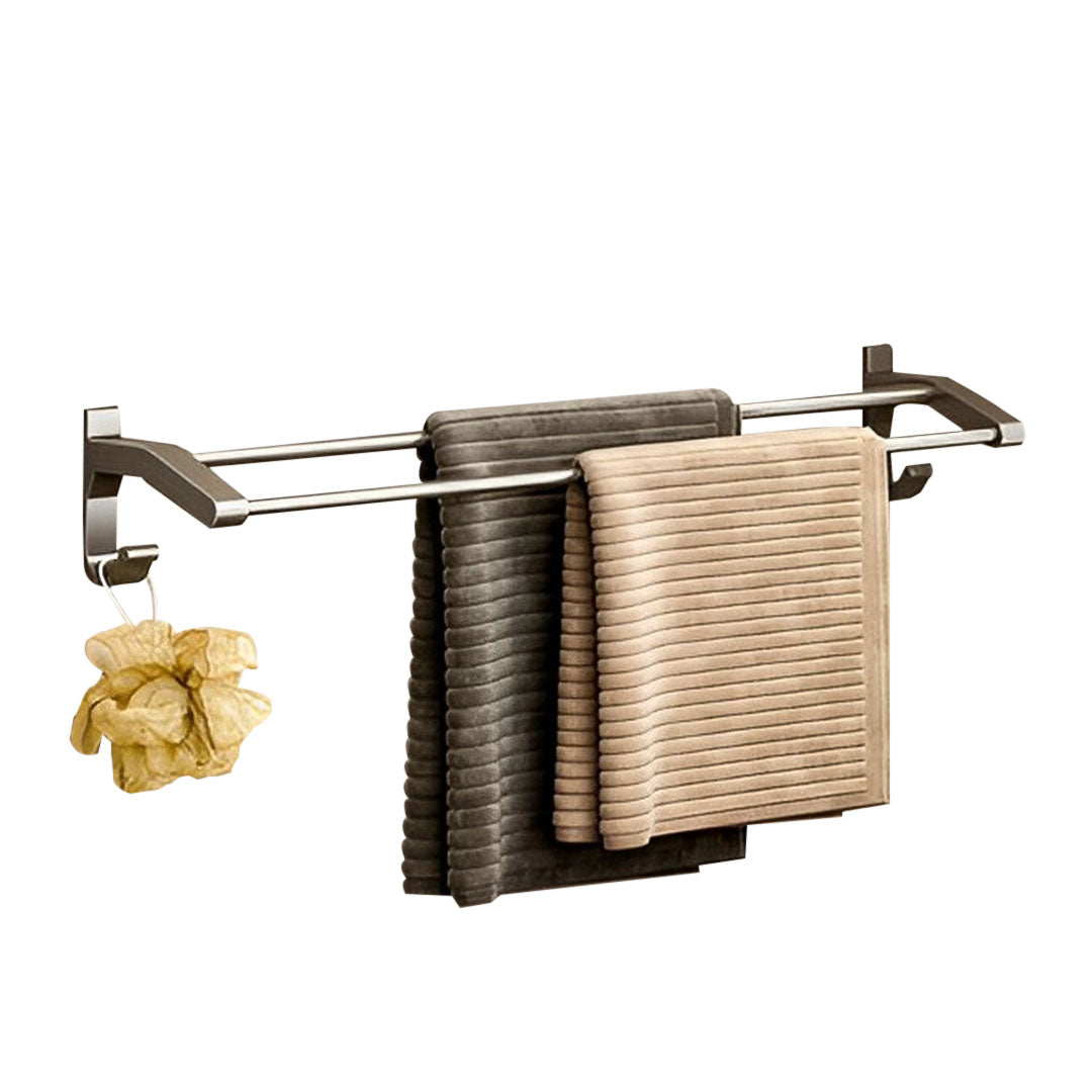 62cm Gray Wall-Mounted Double Pole Towel Holder with Hooks