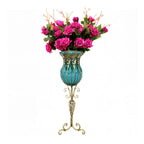 85cm Blue Glass Floor Vase and 12pcs Dark Pink Artificial Flower Set