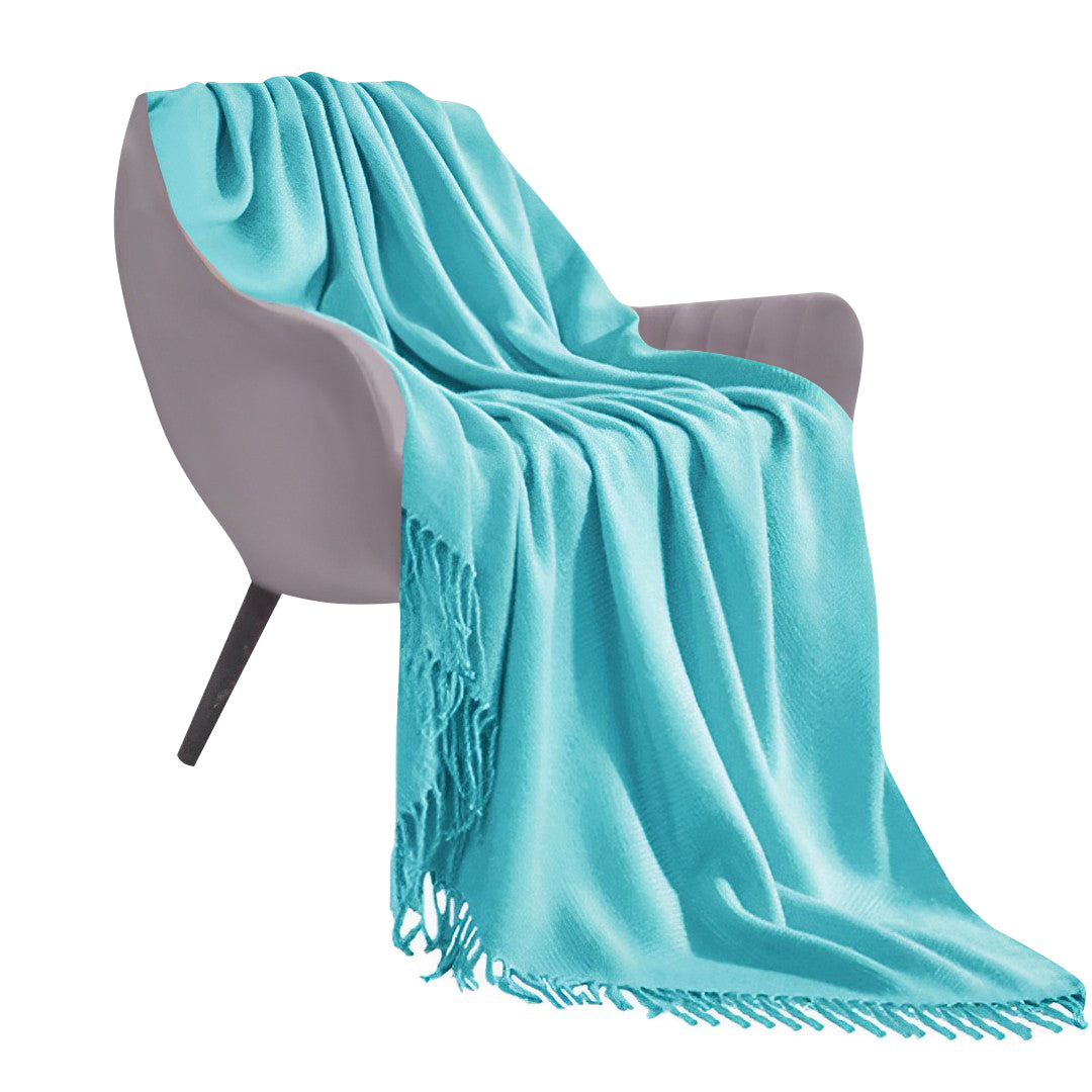 Teal Acrylic Knitted Throw Blanket