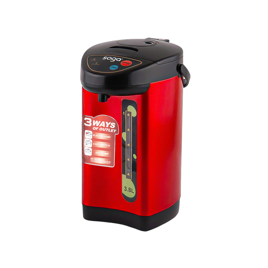 SOGA 3.8L Red Stainless Steel Electric Thermal Pot Dispenser with 3 Dispensing Modes