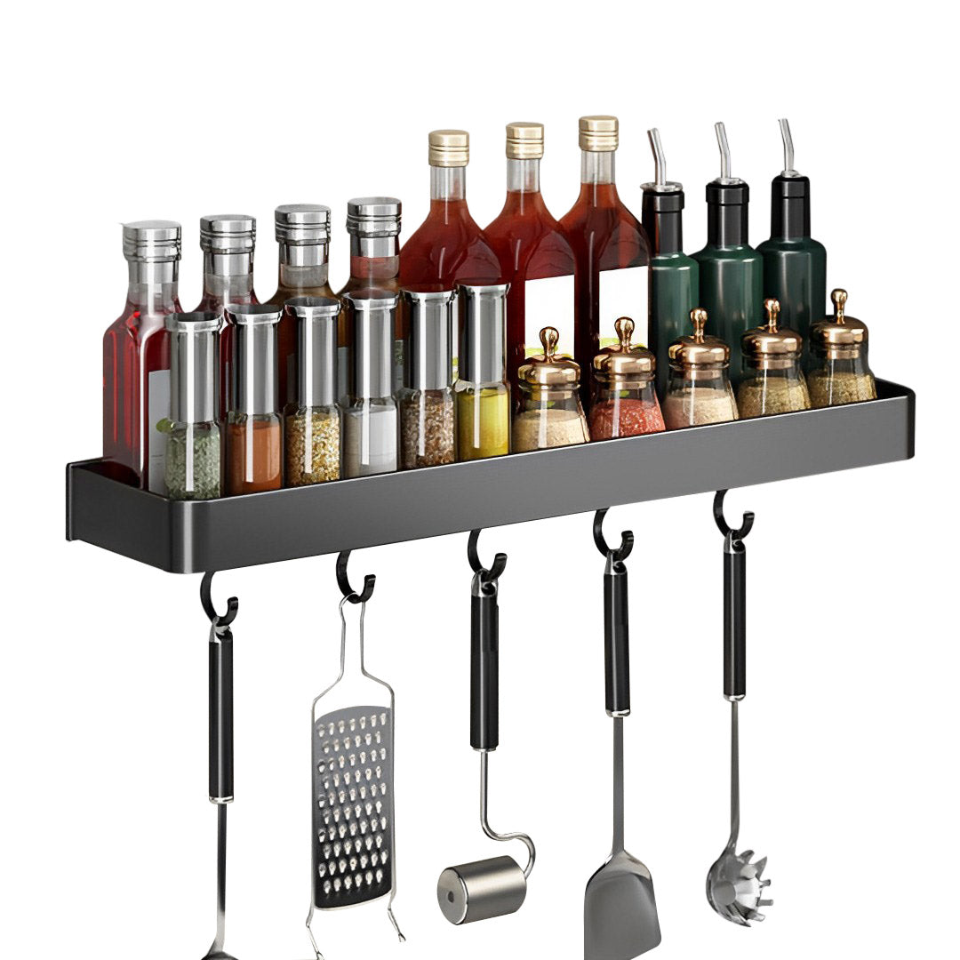 40cm Black Rectangular Kitchen Spice Storage  with Hooks