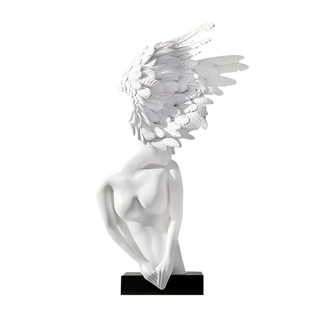 SOGA 86cm White Winged Figure Sculpture with Marble Base