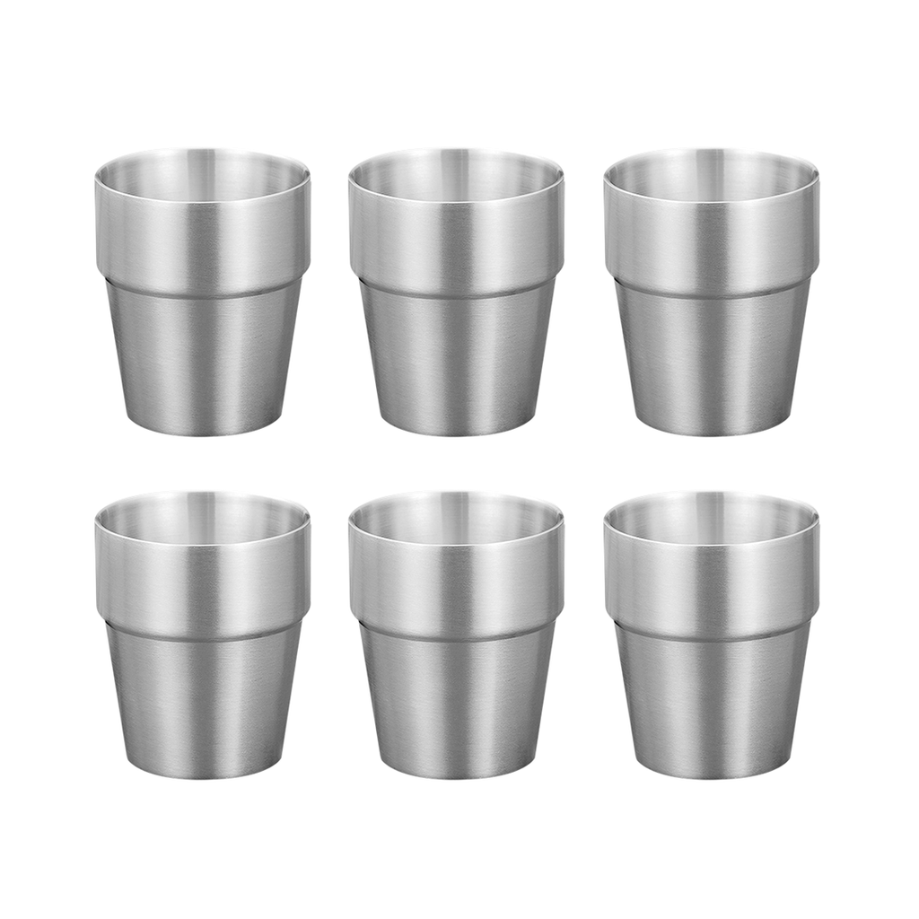 SOGA 260ml Stainless Steel Cups Set of 6 Reusable Durable Silver Drinking Tumblers