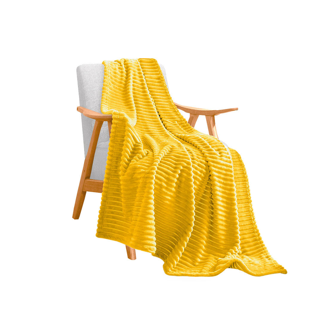 SOGA Yellow Throw Blanket Warm Cozy Striped Pattern Thin Flannel Coverlet